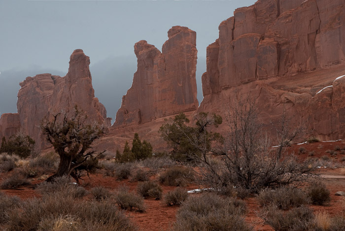 Park Avenue under cloudy skies, Arches National Park