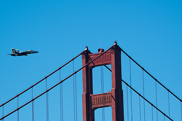 Blue Angels No 6 Flies Past the Golden Gate Bridge
